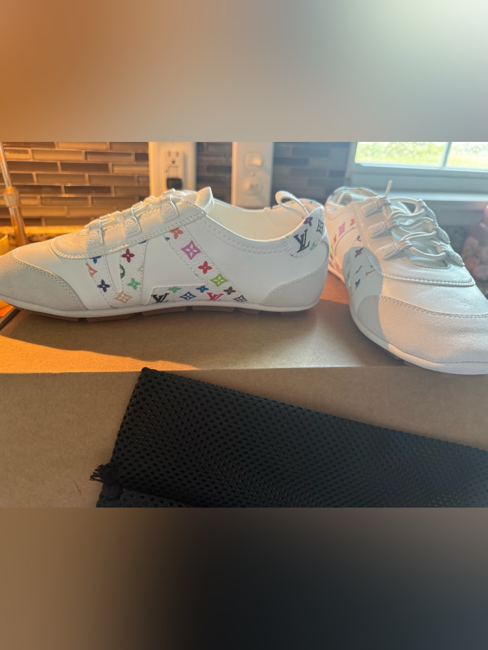White Sneakers with Multicolor Monogram Accents